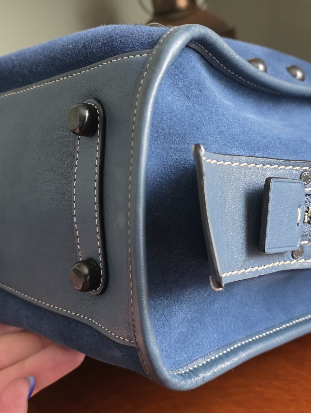 Coach 57163 Rogue 30 Western Rivets Blue Suede Leather Satchel Bag 1941 - Picture 10 of 16